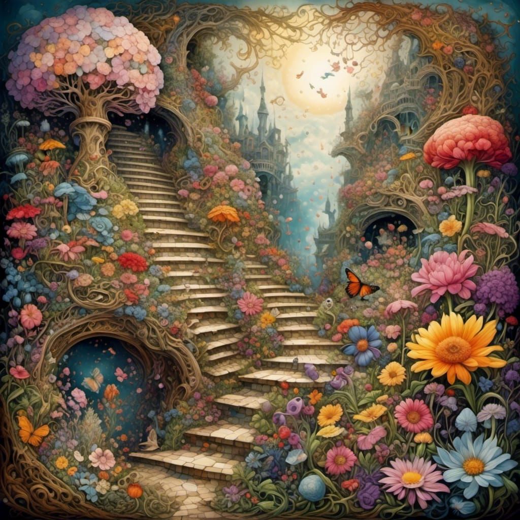 Floral Labyrinth: A Mind's Wildflower Journey