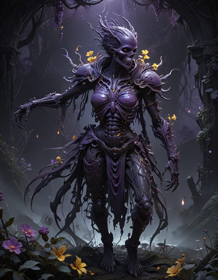 Dark Fantasy Skeleton in Tribal Armor, Macabre Digital Art