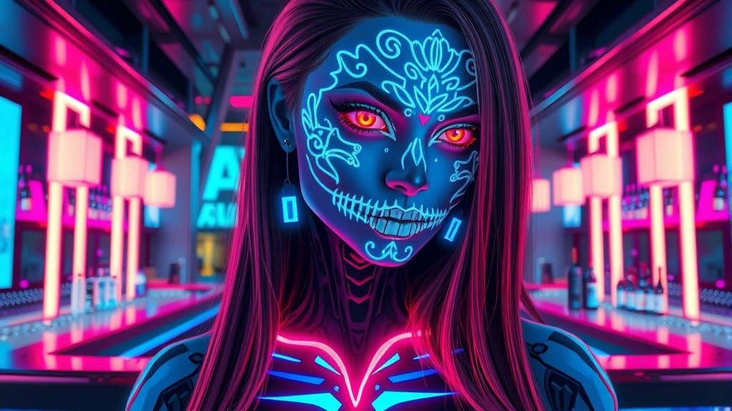Cyberpunk Goddess of Day of the Dead