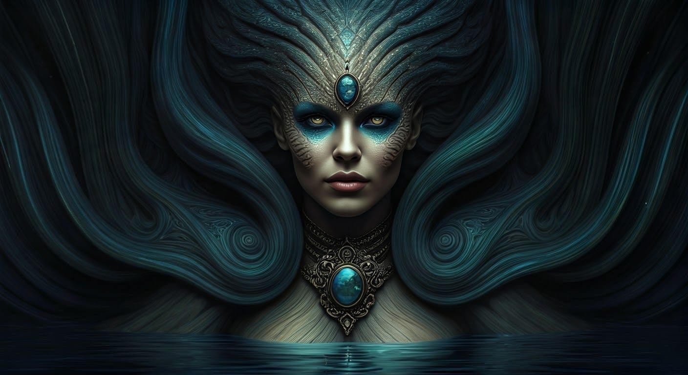 Majestic Water Entity in Dark Mystical Realm