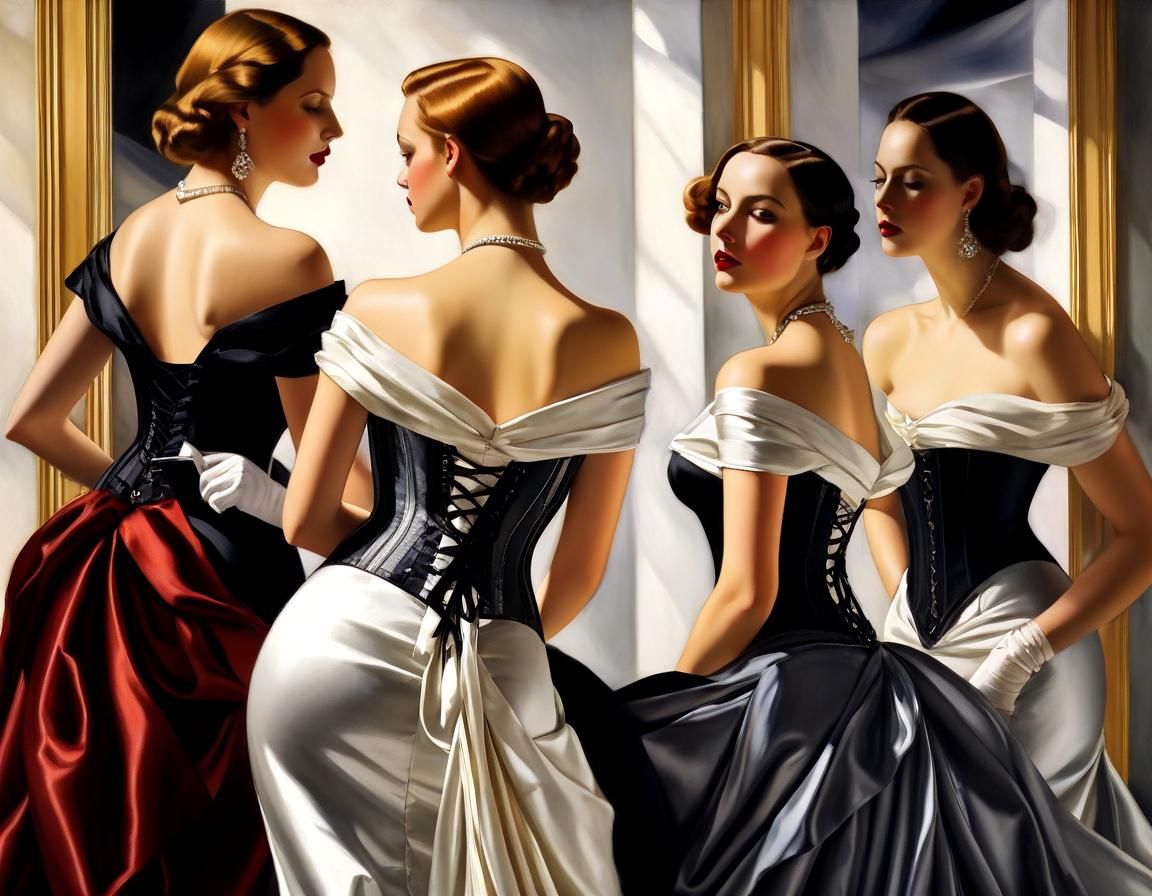 Elegant Woman Dress Shopping in Art Deco Style