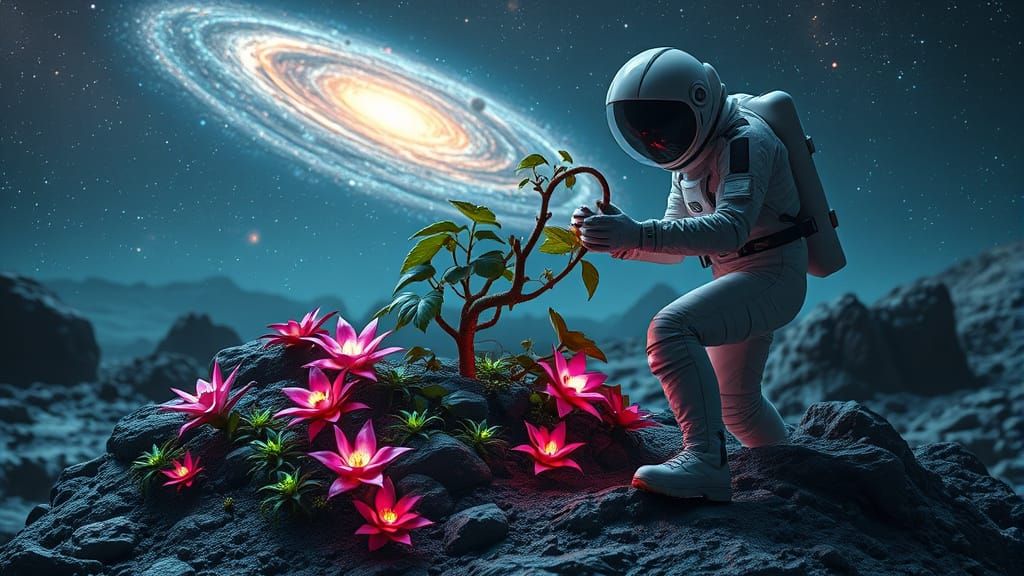 Cosmic Gardener Tends to Glowing Asteroid Garden in Sci-Fi S...