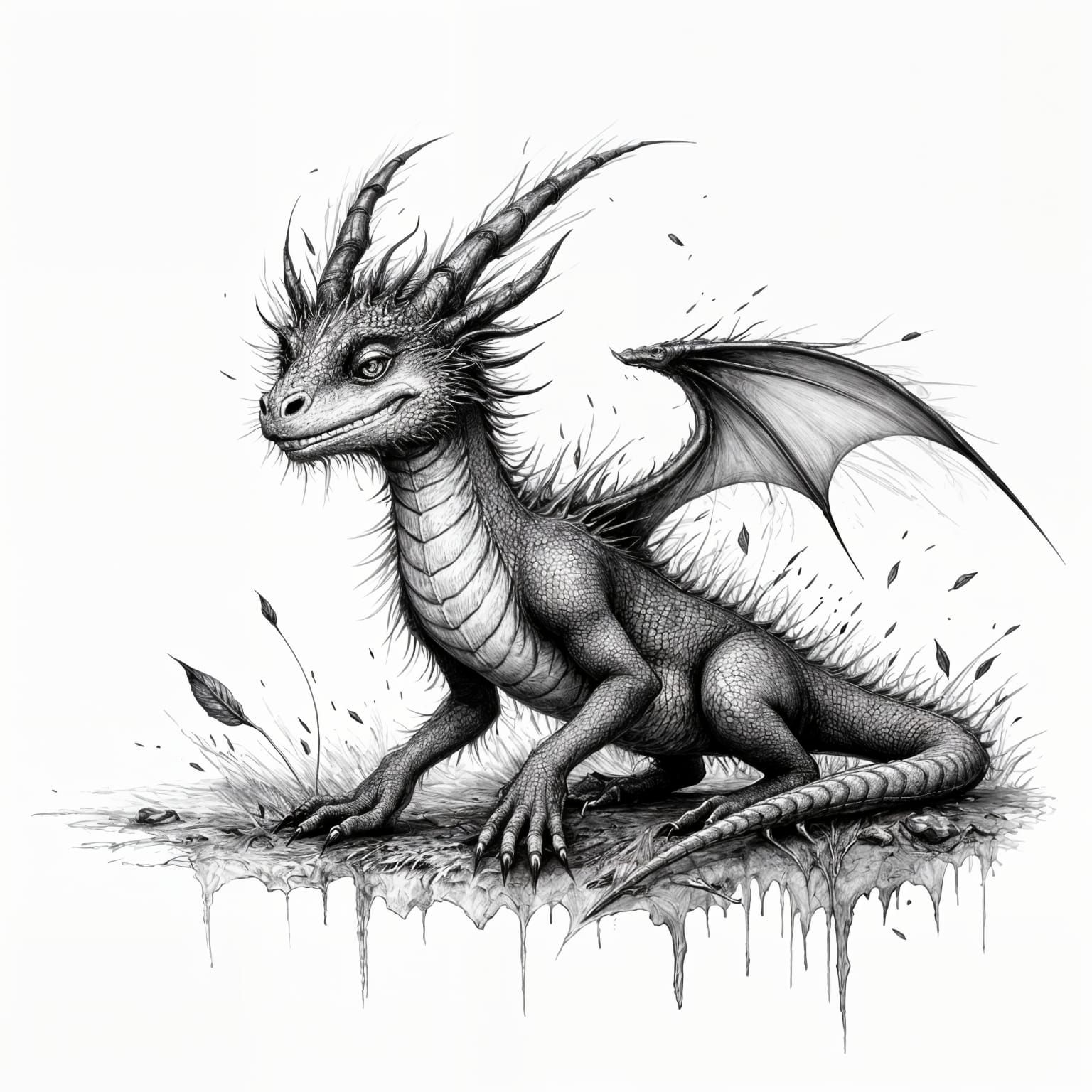 Monochrome Dragon in Pen and Ink Style