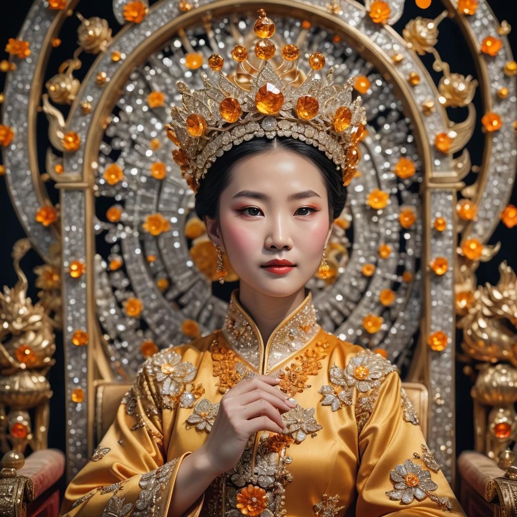 Chinese Queen on Diamond Throne with Lotus Crown