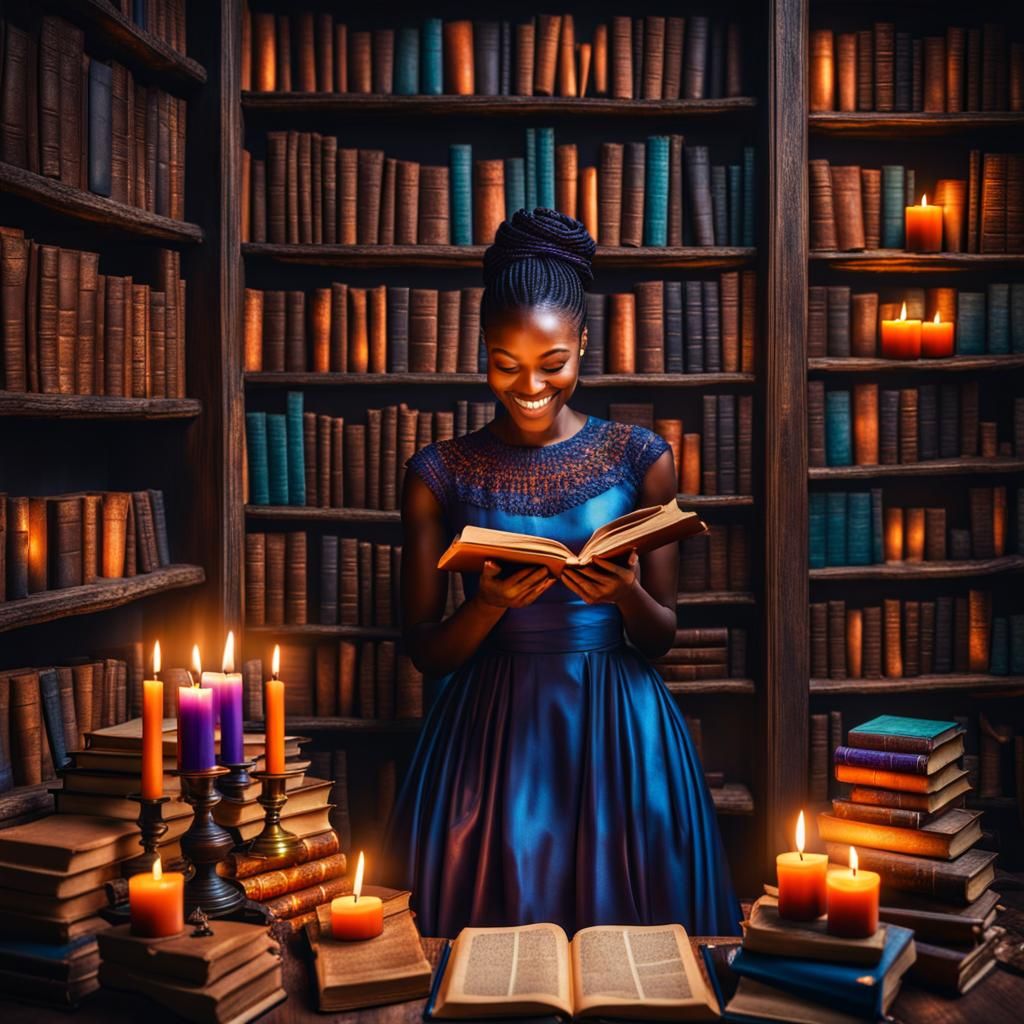 Smiling Girl Surrounded by Burning Candles