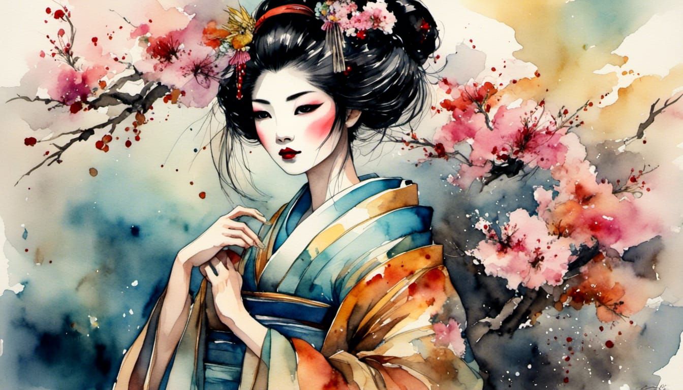 A beautiful young geisha dark