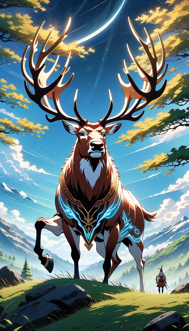 Powerful Reindeer Warrior in Anime Style