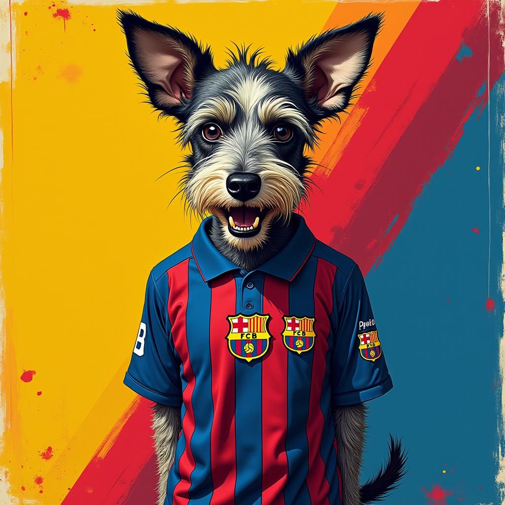 Dog in Barcelona Sweater, Pop Art Style