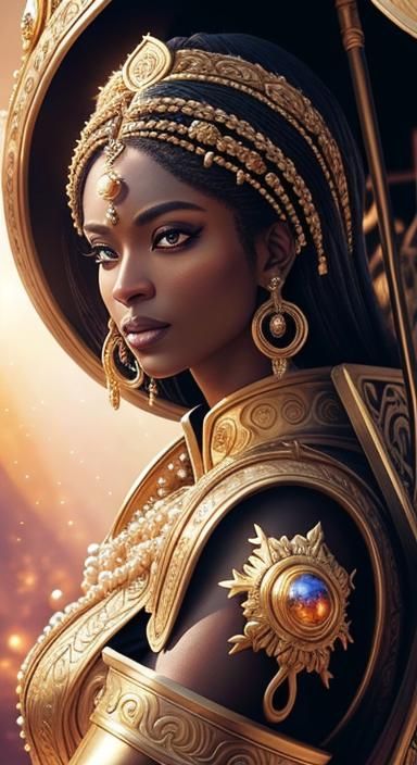 Celestial Woman and Warrior in Golden Chariot: Baroque Paint...