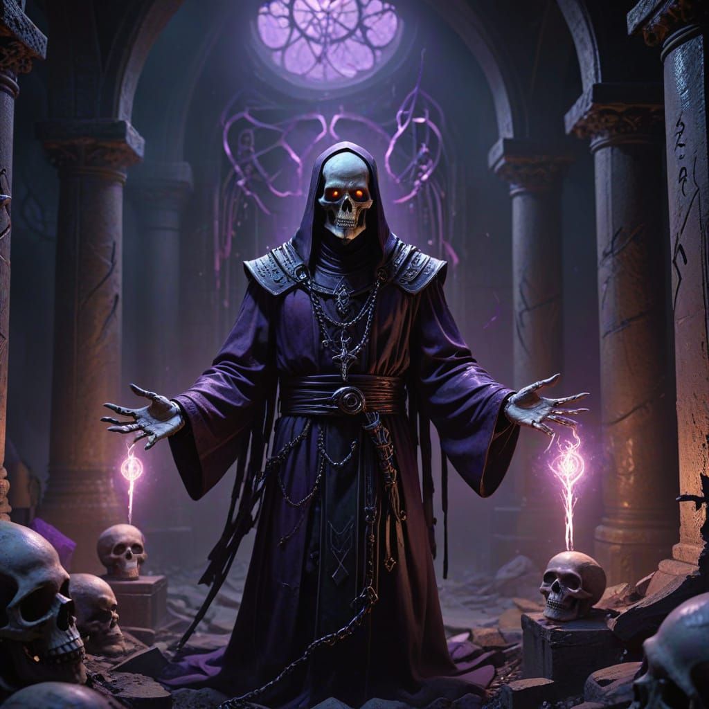 Resurrected Priest in Dark Sci-Fi Tomb Digital Painting