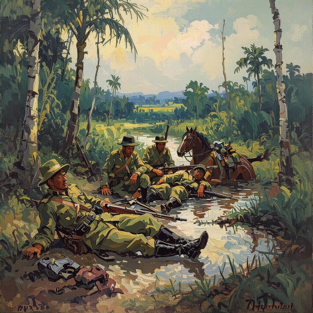 Fallen Dutch Soldiers in Java, Impressionistic Painting