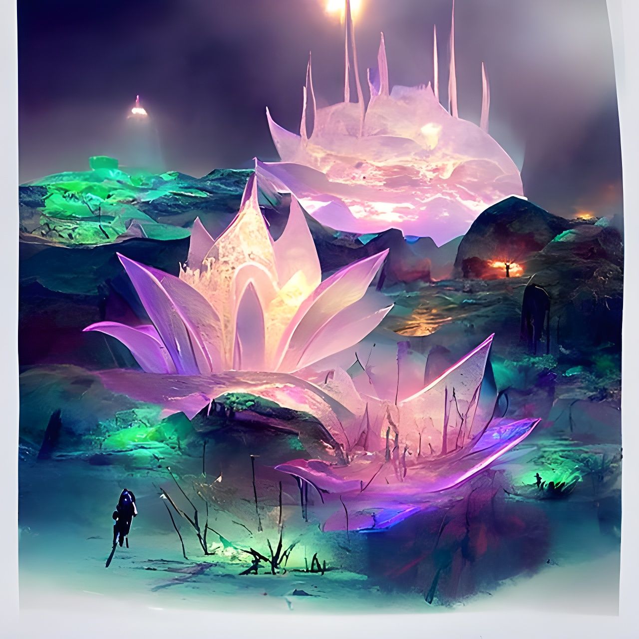 Luminous Lotus in Desolate Wasteland: Digital Illustration