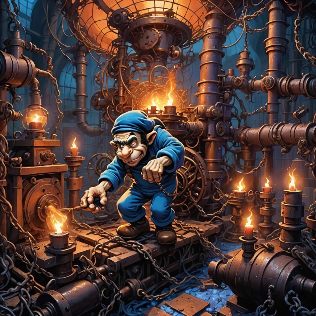 Gargamel's Steam-Powered Lab: A Pixar-esque Scene