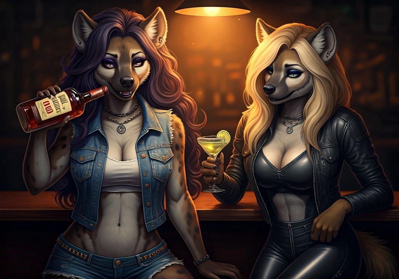 Fierce Feline Siblings Share a Drink in a Dimly Lit Dive-Bar
