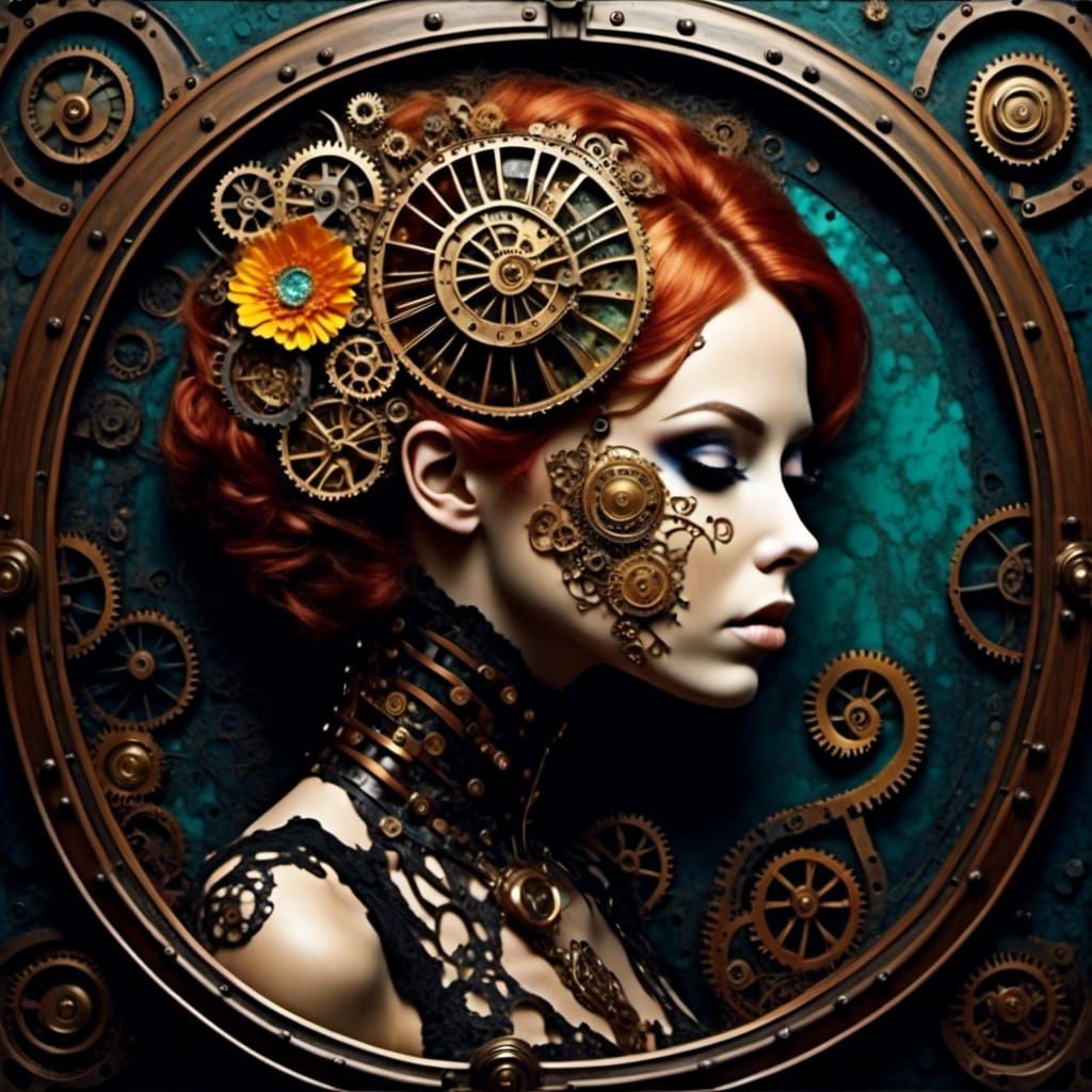 Steampunk Zombie Ammonite Portrait with Kinetic Details