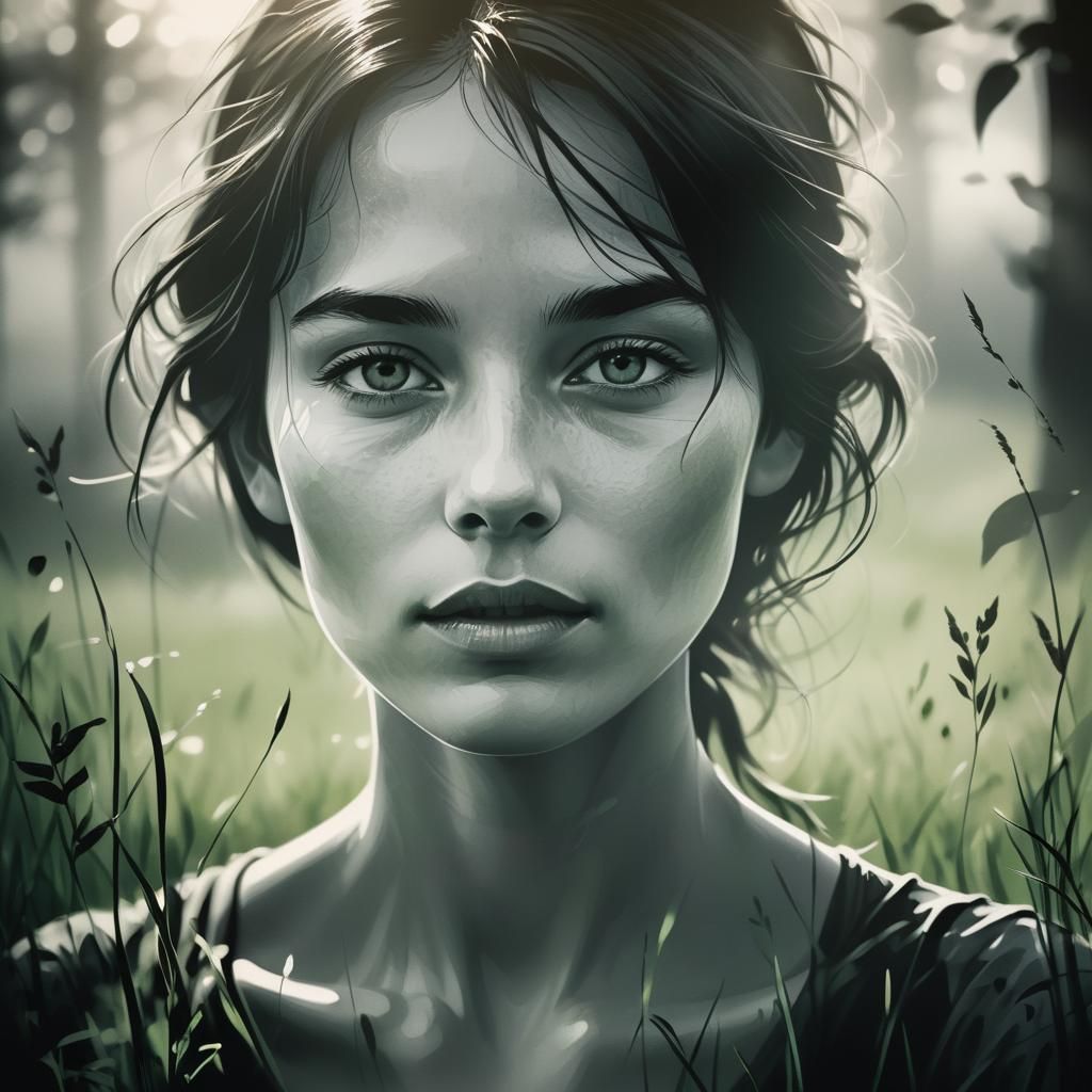 Monochrome Woman Portrait in Noir Vector Art Style