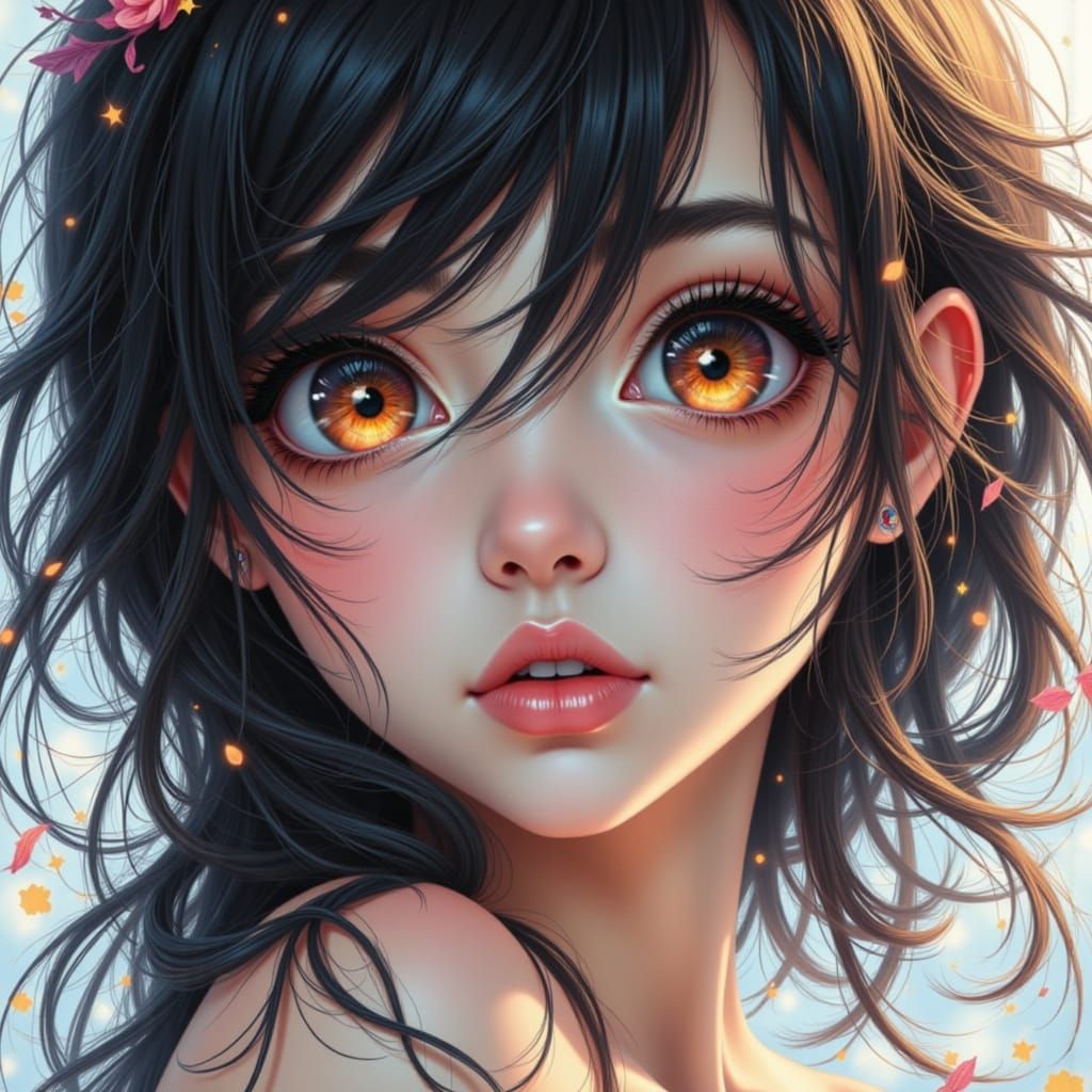 Anime Girl Portrait with Swirling Magical Energy