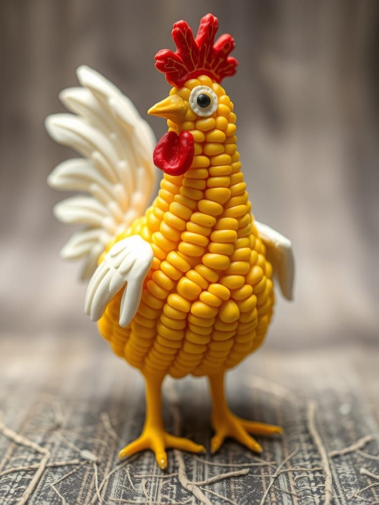 Surreal Chicken Sculpture Made Entirely of Corn