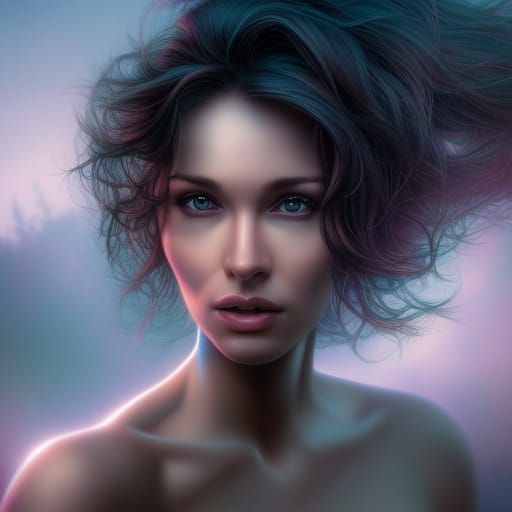 Ethereal Woman Portrait in Comic Book Art Style