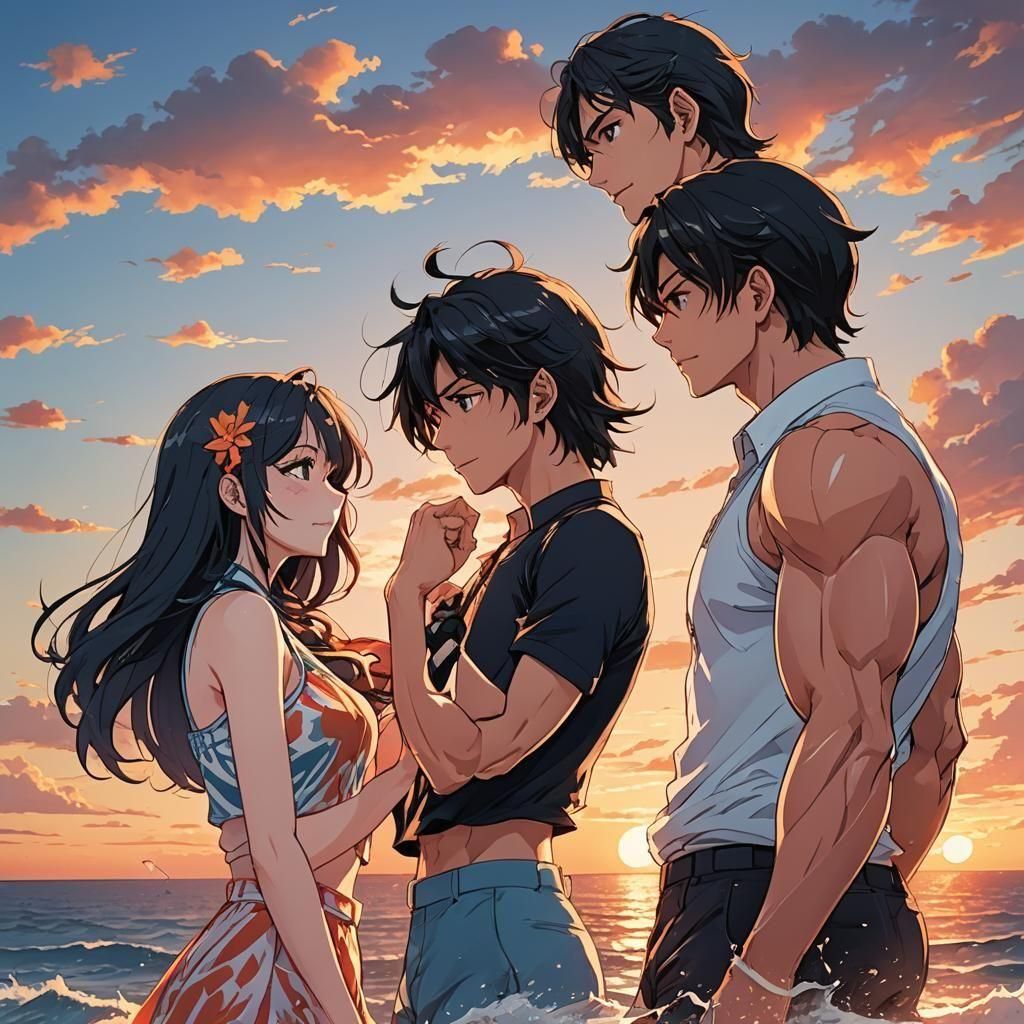Anime Waifus at Sunset: Manga Scan Style