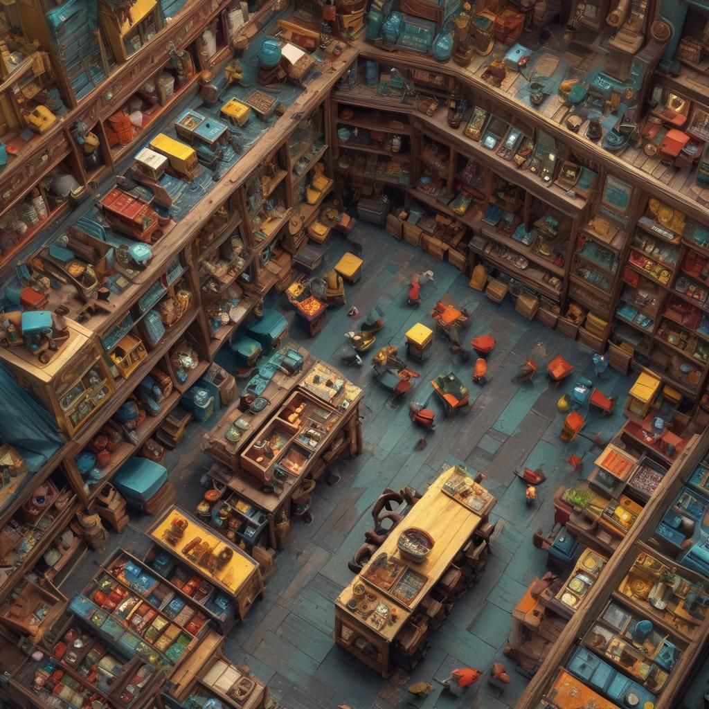 Isometric Toy Store Interior: Top-Down Digital Illustration