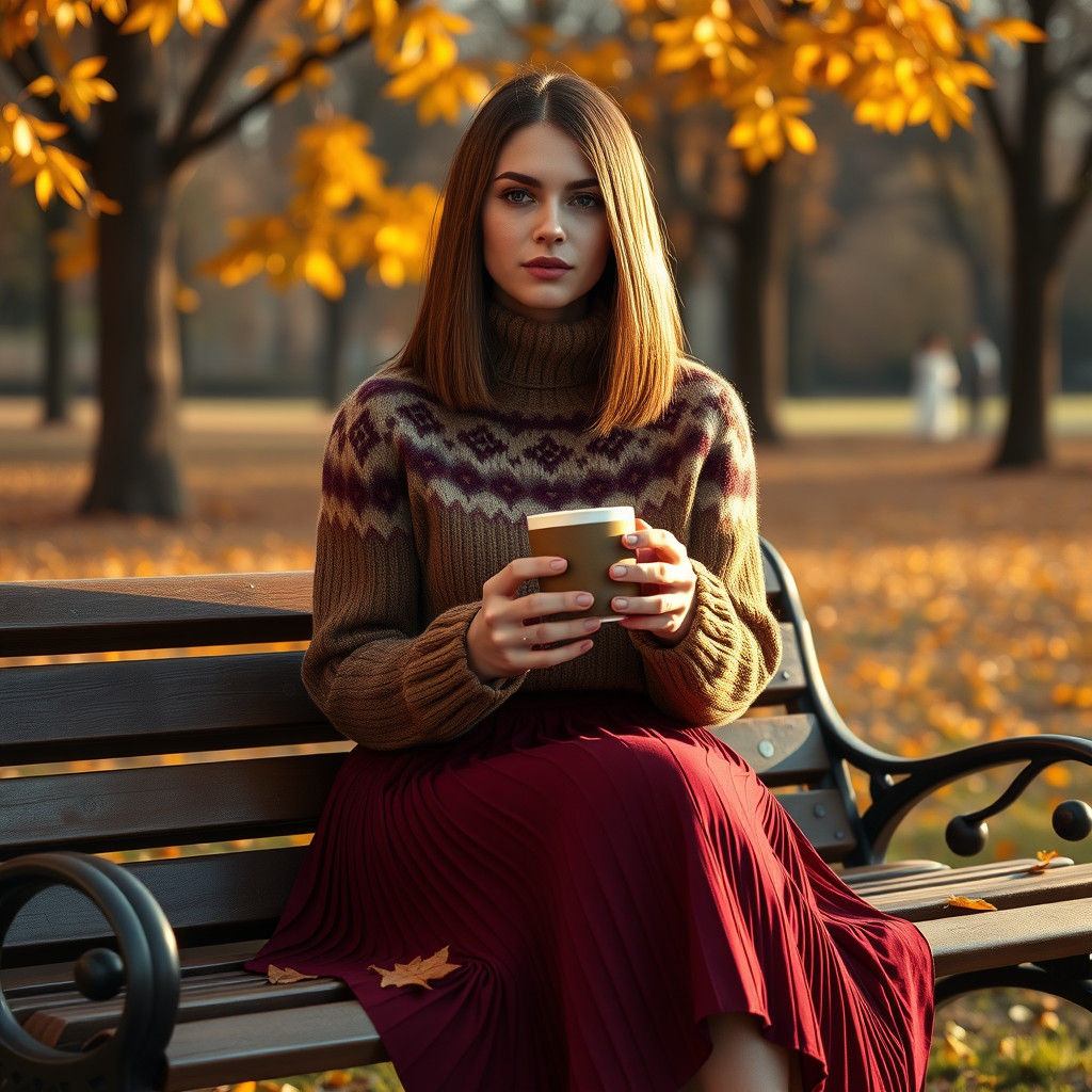 Woman with Bob Hair in Park, Fantasy Concept Art