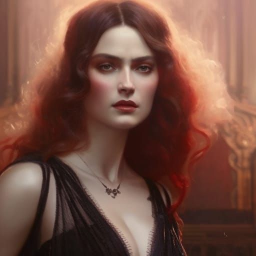 Woman in Red Lace Gown, Digital Art