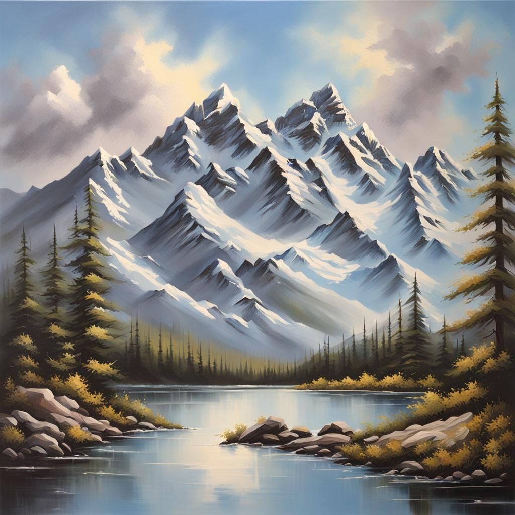 Rocky Mountains Oil Painting in Bob Ross Style