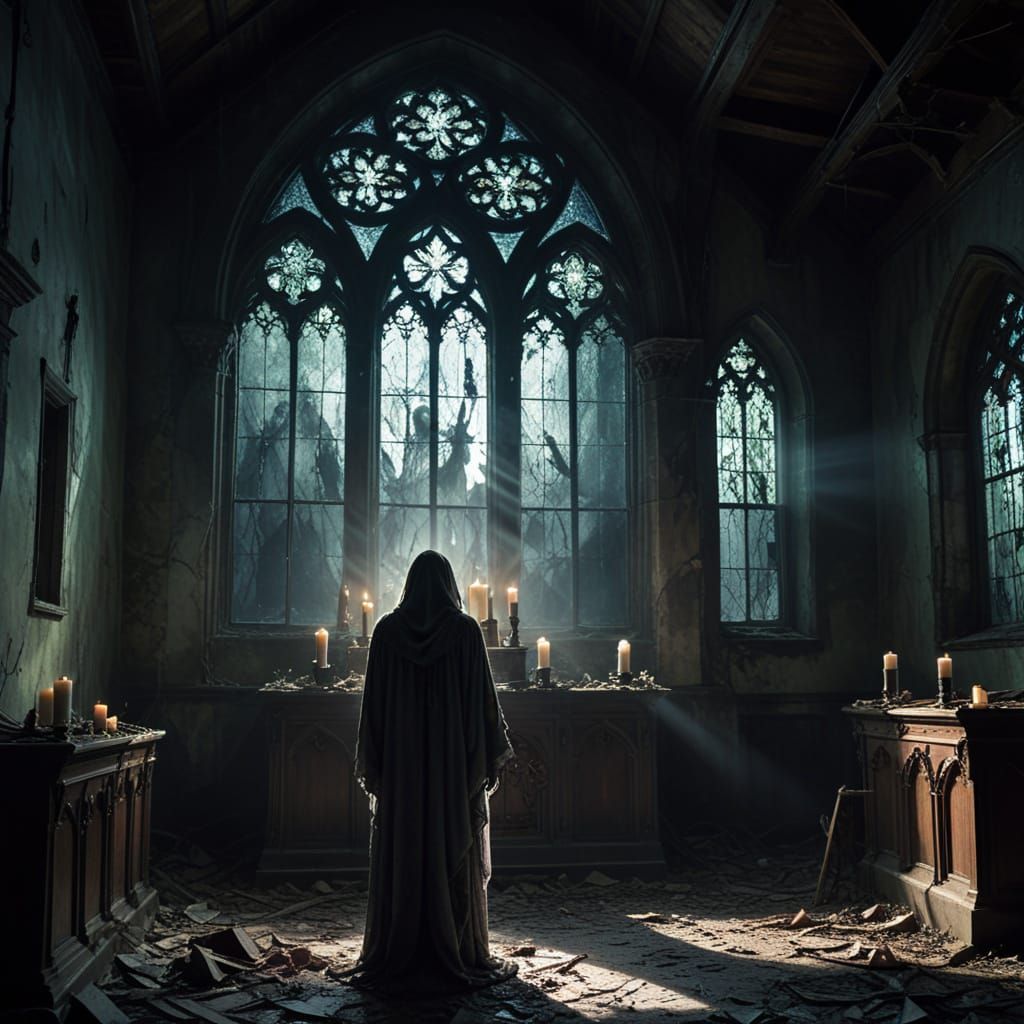Ethereal Gothic Church Scene in Muted Colors