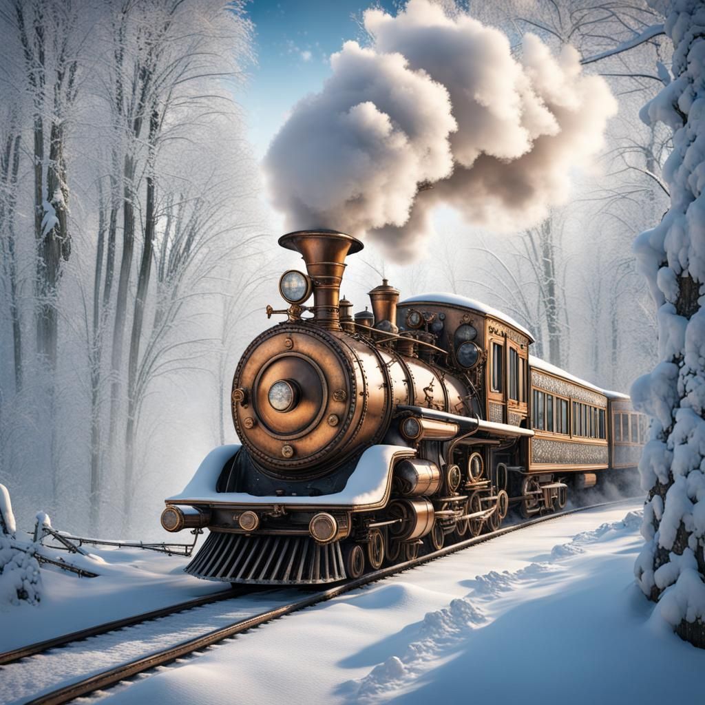 Steampunk train meets the magic of winter.