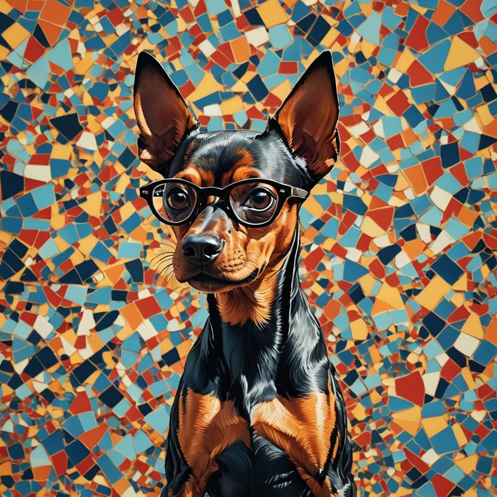 Miniature Pinscher Portrait in Surreal Splash Art Style