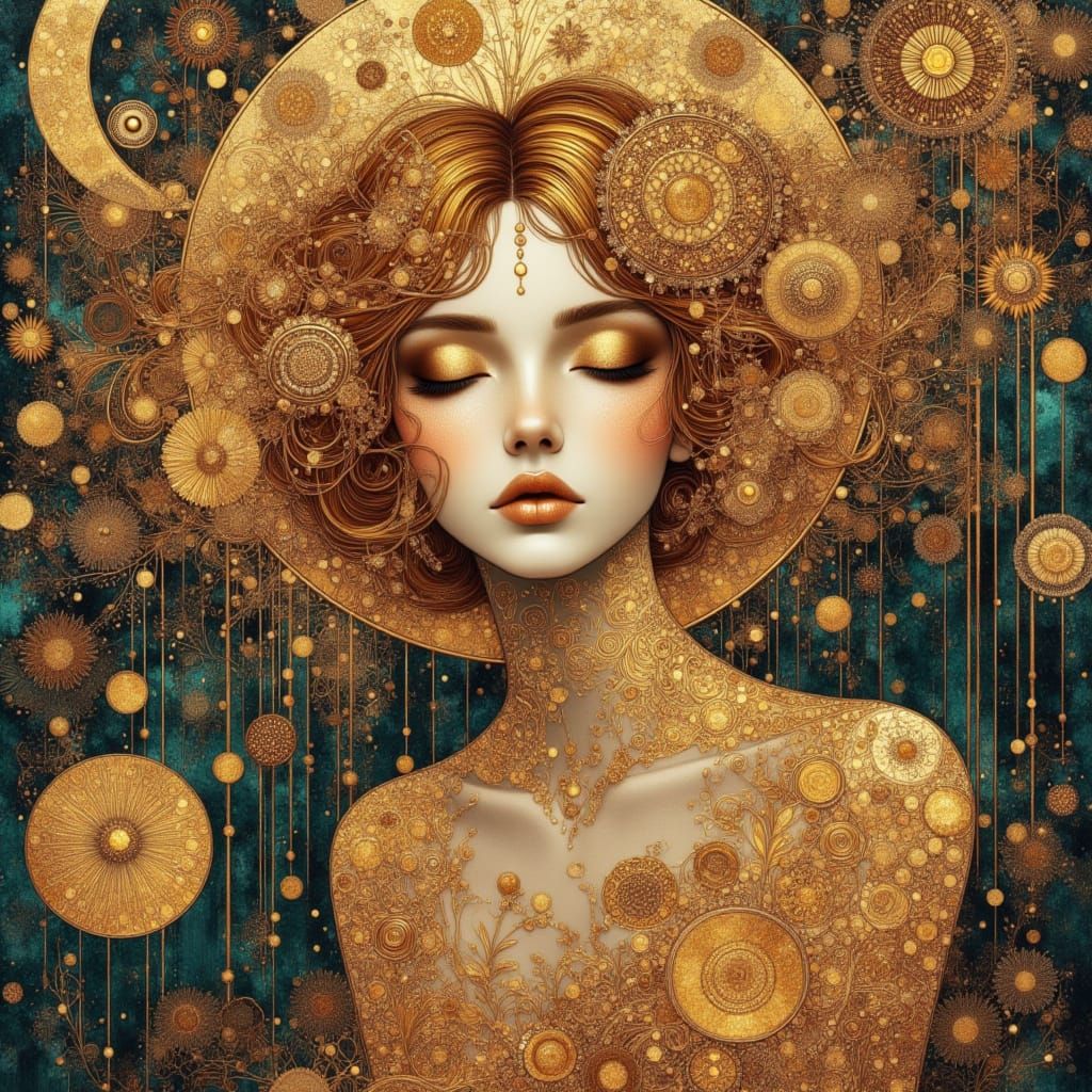 Nature Goddess in Klimt Art Nouveau Style