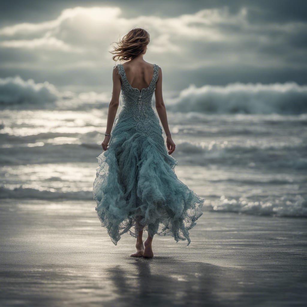 Ocean Dress on Runway: Hyperrealistic Fashion