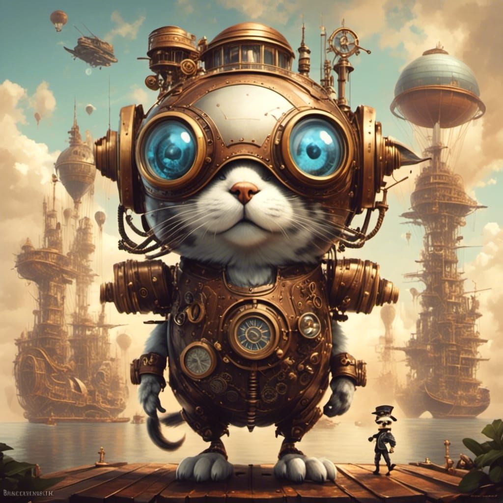 Steampunk World with Cute Futuristic Animals