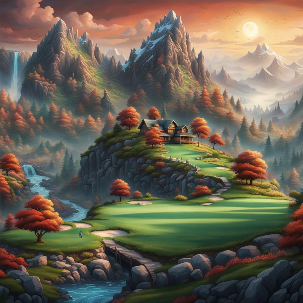 Scenic Mountain Golf Course Family Tree Tattoo