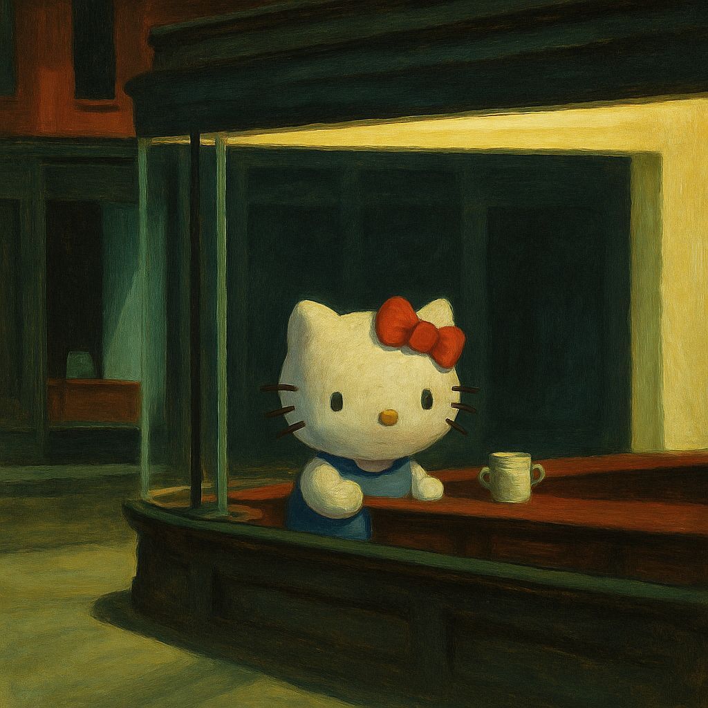 Hello Kitty in Style of Edward Hopper