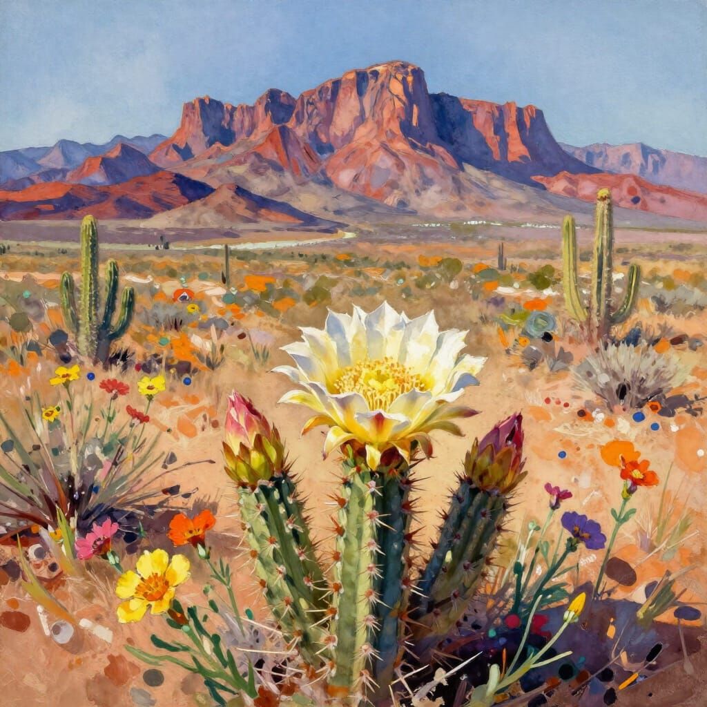 Vibrant Cactus Flower Blooms in Desert Mirage