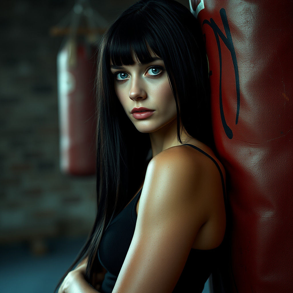 Woman with Black Hair in Film Noir Style