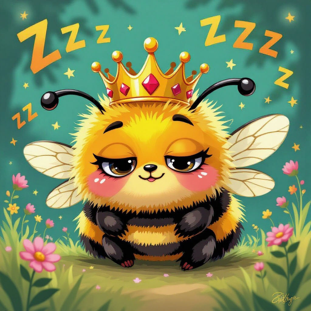 Sleepy Queen Bumblebee Caricature Illustration