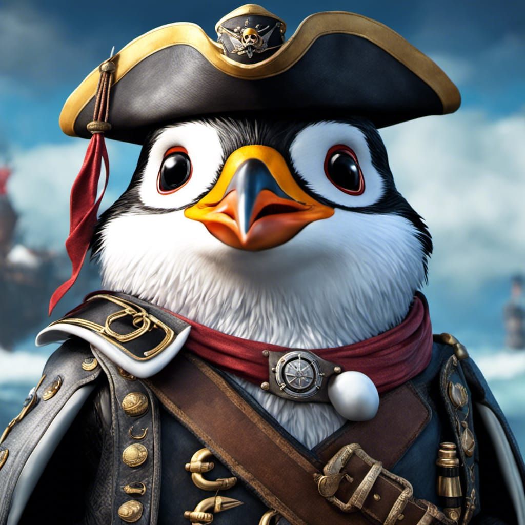 Hyperrealistic Penguin Pirate on Ice Ship