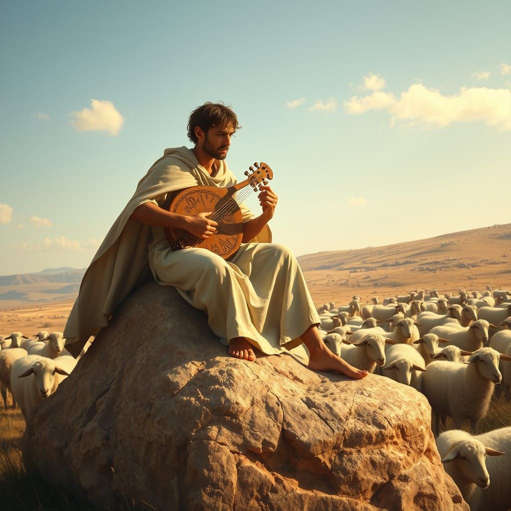 Ancient view of a shepherd and his lambs