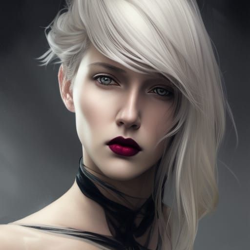 Beautiful Silver-Blond Woman Portrait in Hyperdetailed Style