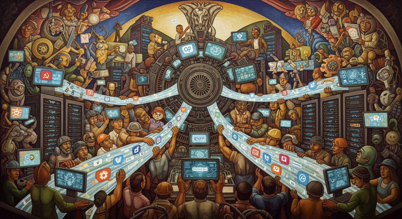 Futuristic Socialist Realist Mural of Algorithmic Machine
