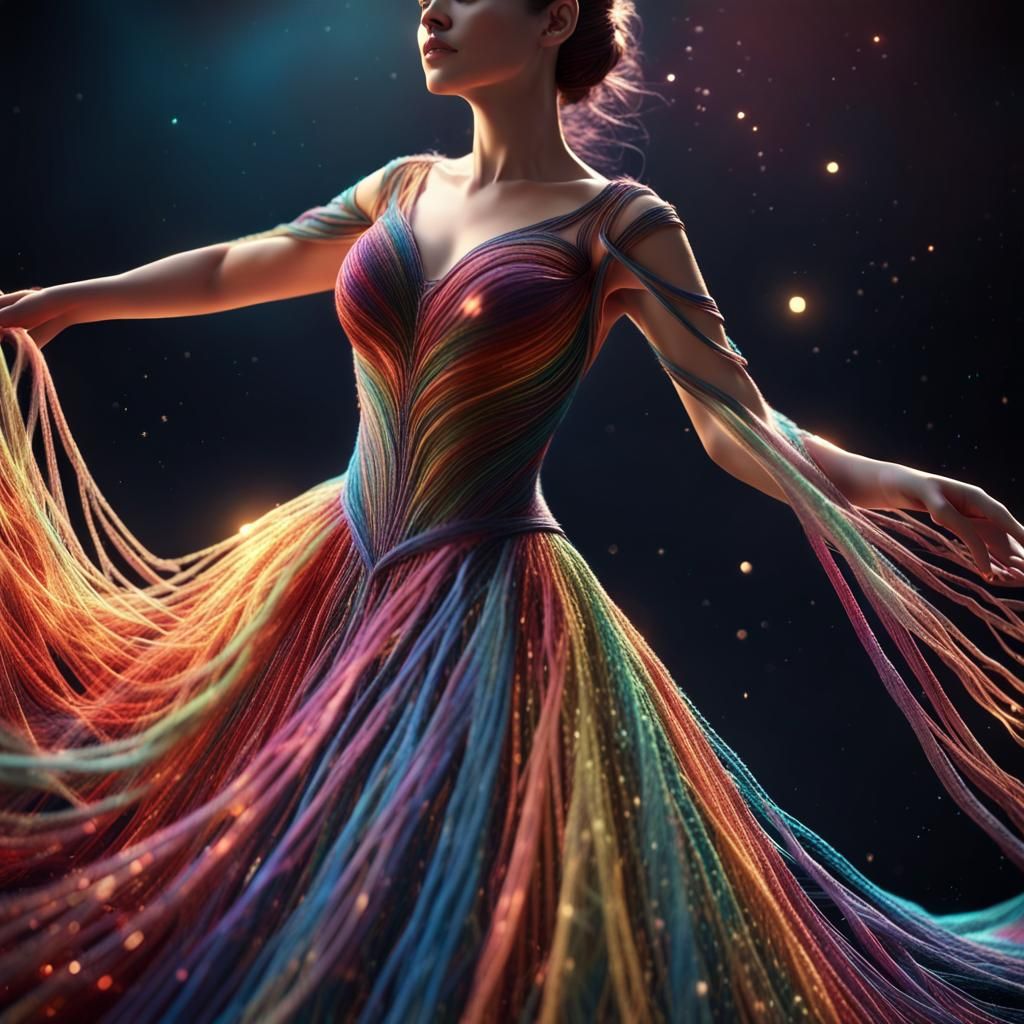 Multicolor Yarn Celestial Ballgown: 3D Game Cinematic