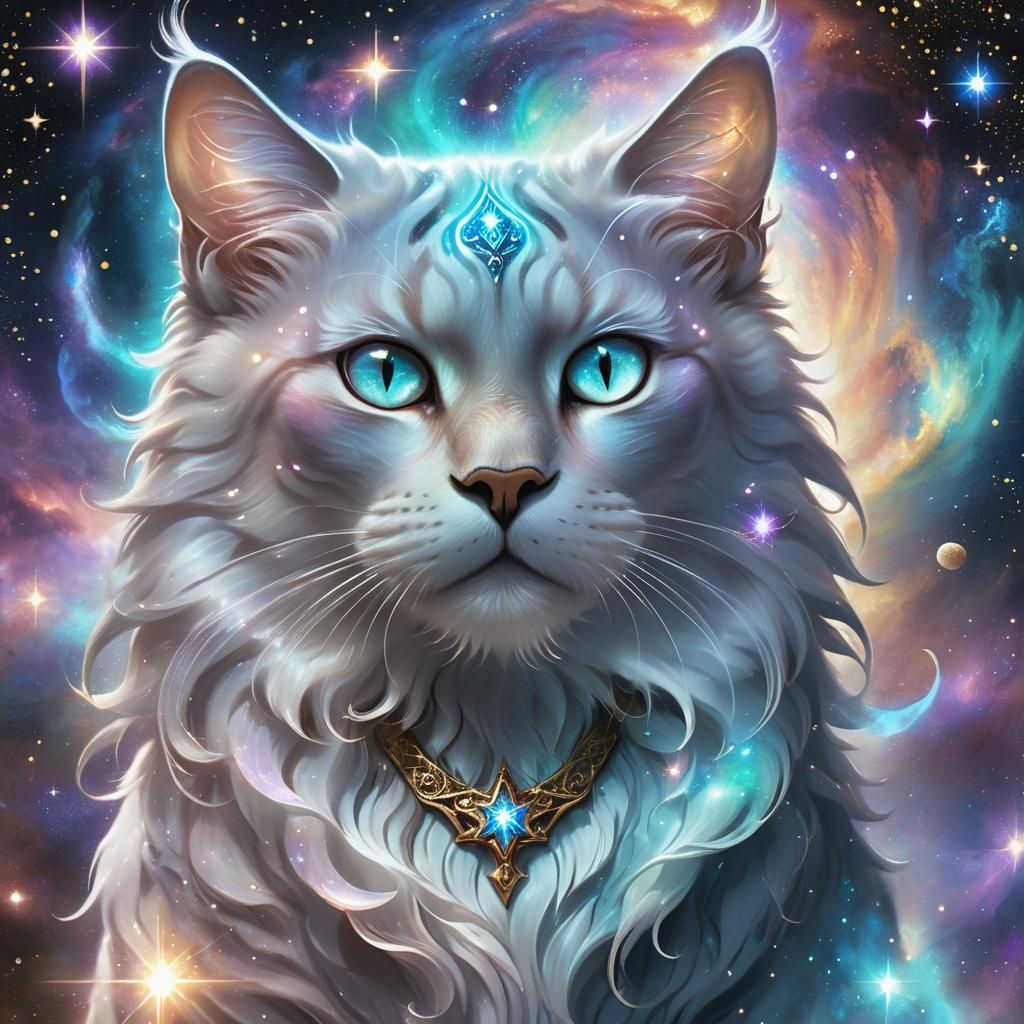 Celestial Cat-Human God in Ethereal Fantasy Art