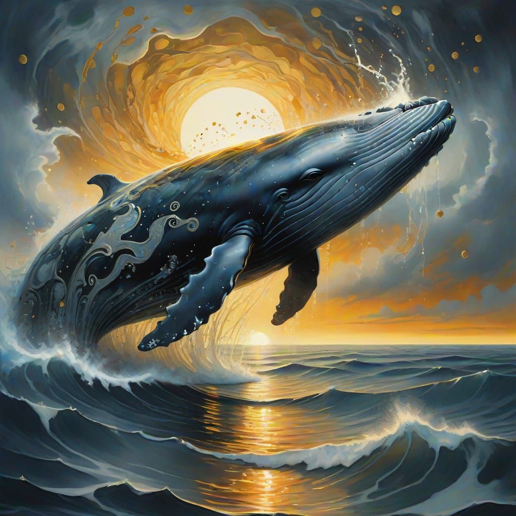Surreal Whale Emerges from Ocean in Dreamlike Fantasy