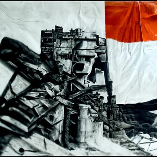 Divided Nations: Hyperdetailed Charcoal Drawing of Ruins