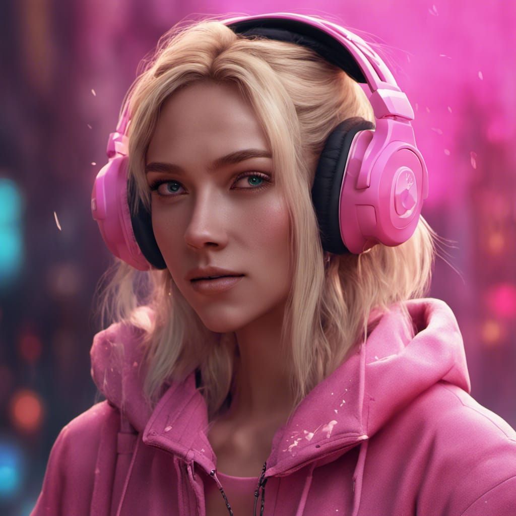 Blonde Girl in Pink: Detailed Digital Matte Painting