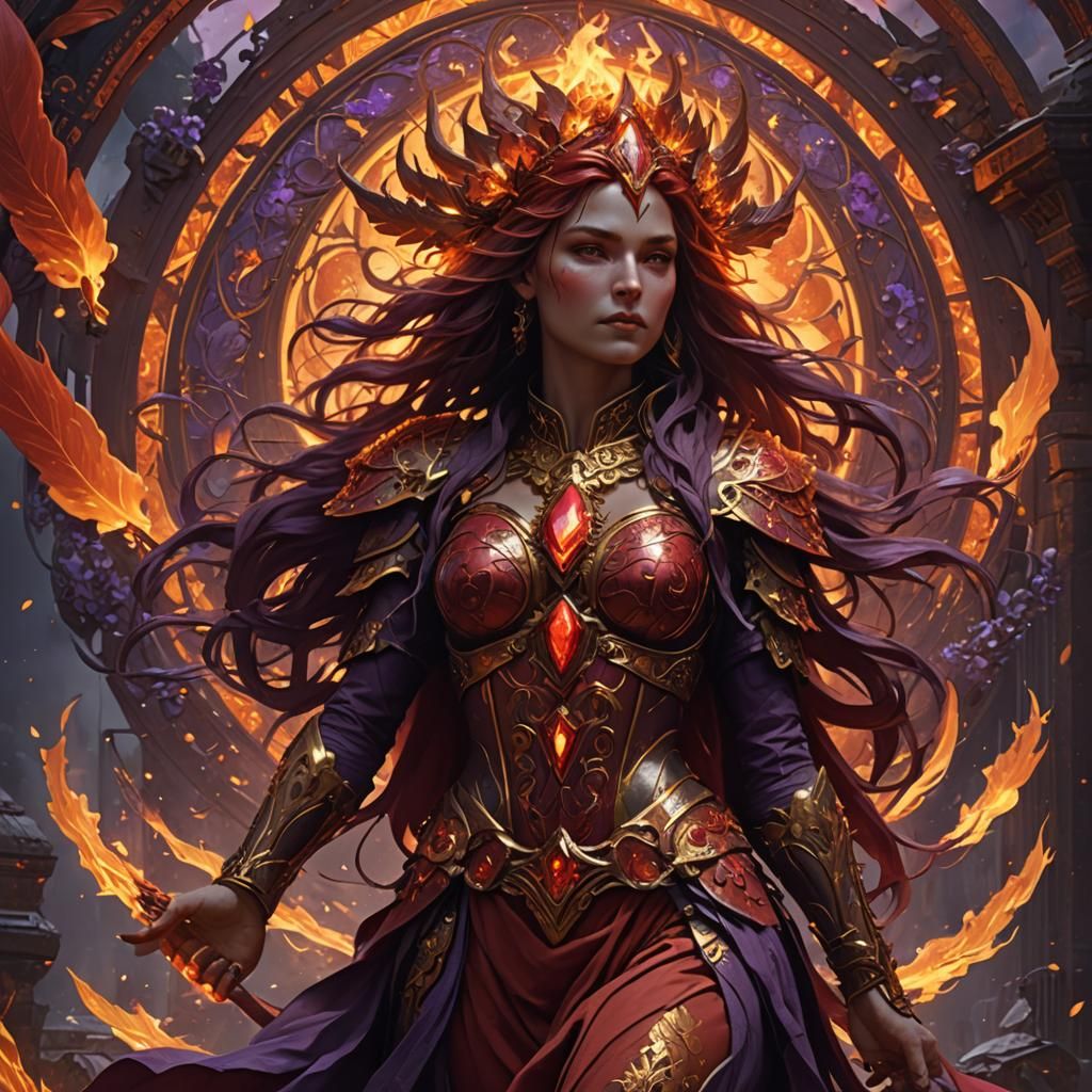 Red Goddess of Fire in Dark Fantasy Art