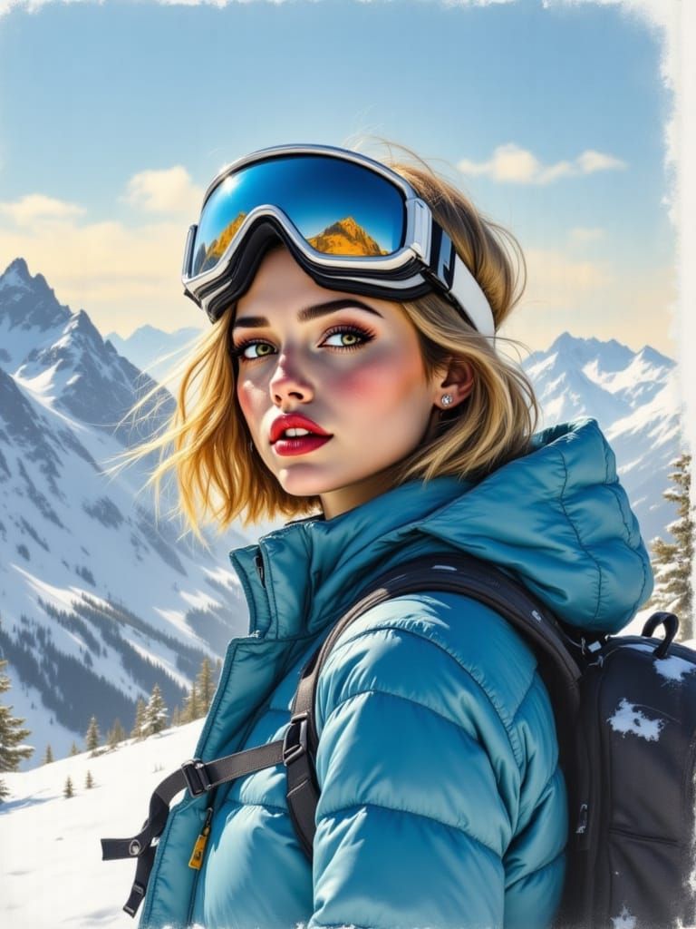 Golden Light Illuminates Young Skier in Snowy Alpine Landsca...